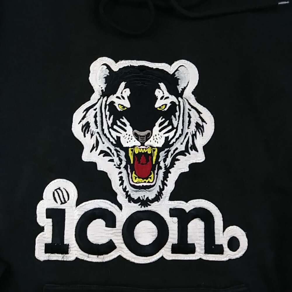ICON Brand Embroidered Tiger Logo Pullover Hoodie Black Size Small